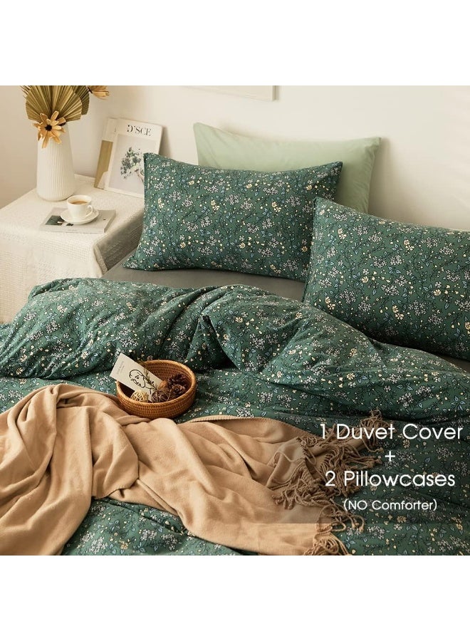 EAVD Vintage Green Floral Duvet Cover Full Size 100% Jersey Cotton Cottagecore Floral Bedding Set with 2 Pillowcases Chic Shabby Reversible Botanical Duvet Cover with Zipper Closure - Image 4